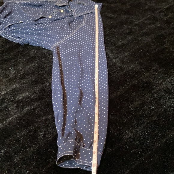 Zara Premium Denim Collection Navy Polka Dot Crop Long Sleeve Blouse Size Small - Picture 6 of 12